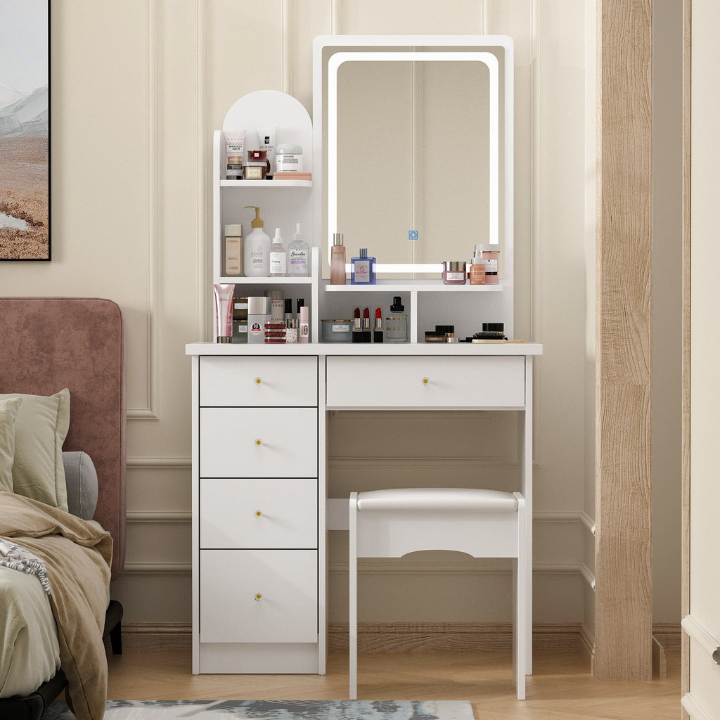 Set da toeletta con specchio e lampada, tavolo da trucco per la casa con sgabello
