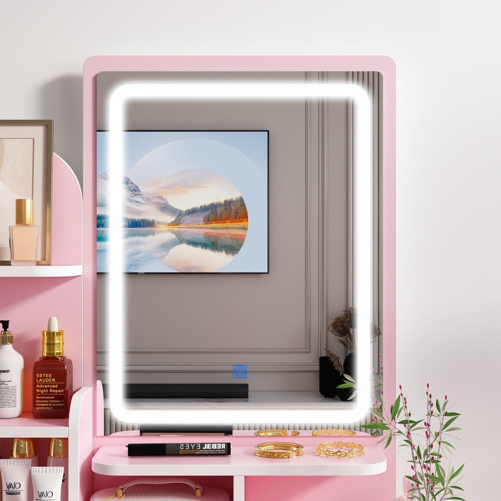 Set da toeletta con specchio e lampada, tavolo da trucco per la casa con sgabello