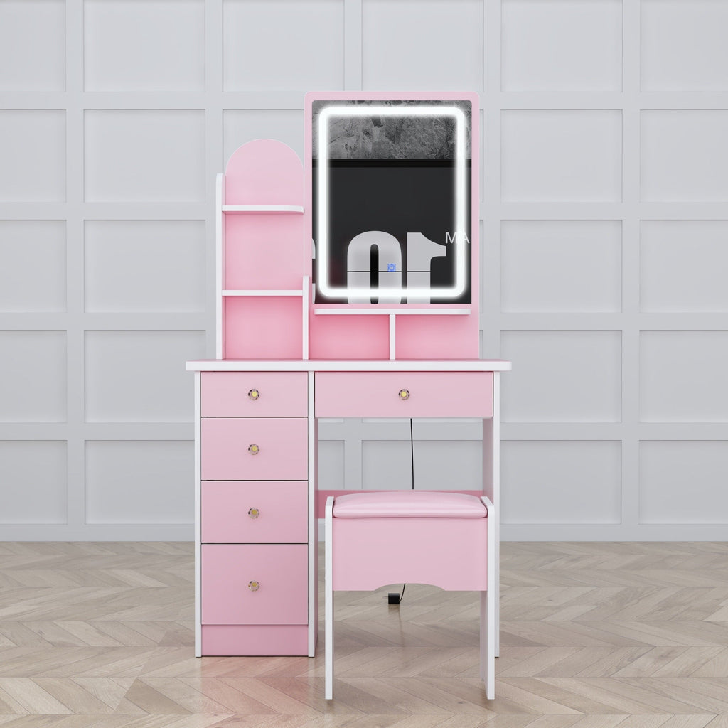 Set da toeletta con specchio e lampada, tavolo da trucco per la casa con sgabello