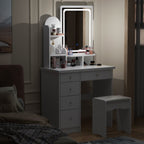 Set da toeletta con specchio e lampada, tavolo da trucco per la casa con sgabello