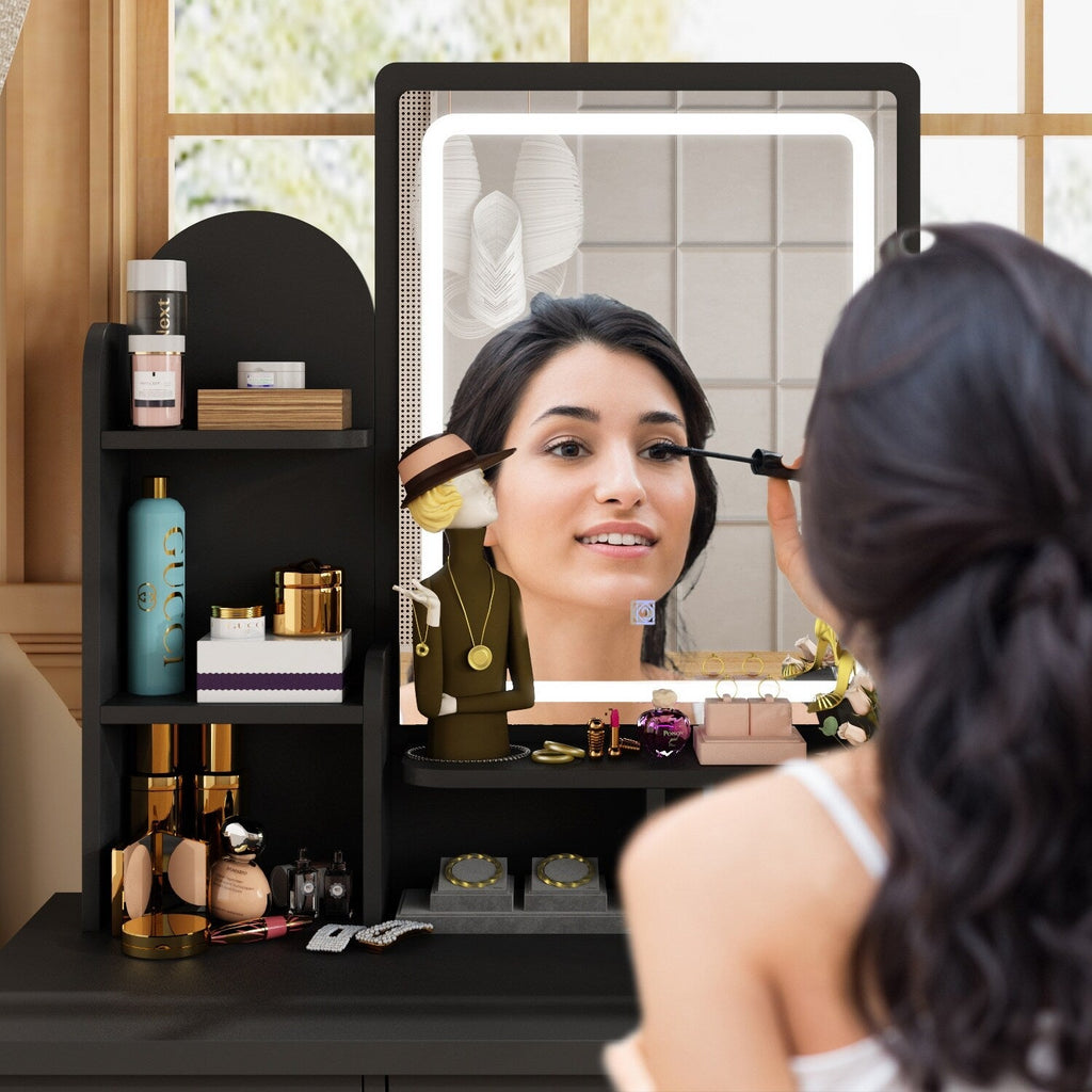 Set da toeletta con specchio e lampada, tavolo da trucco per la casa con sgabello