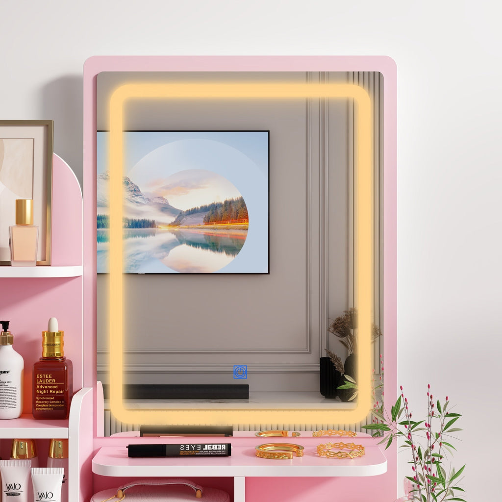 Set da toeletta con specchio e lampada, tavolo da trucco per la casa con sgabello