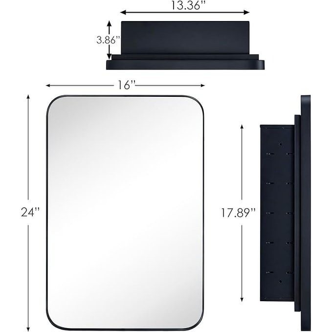Mobiletto porta medicinali con cornice incassata TEHOME WH, specchio e ripiani regolabili