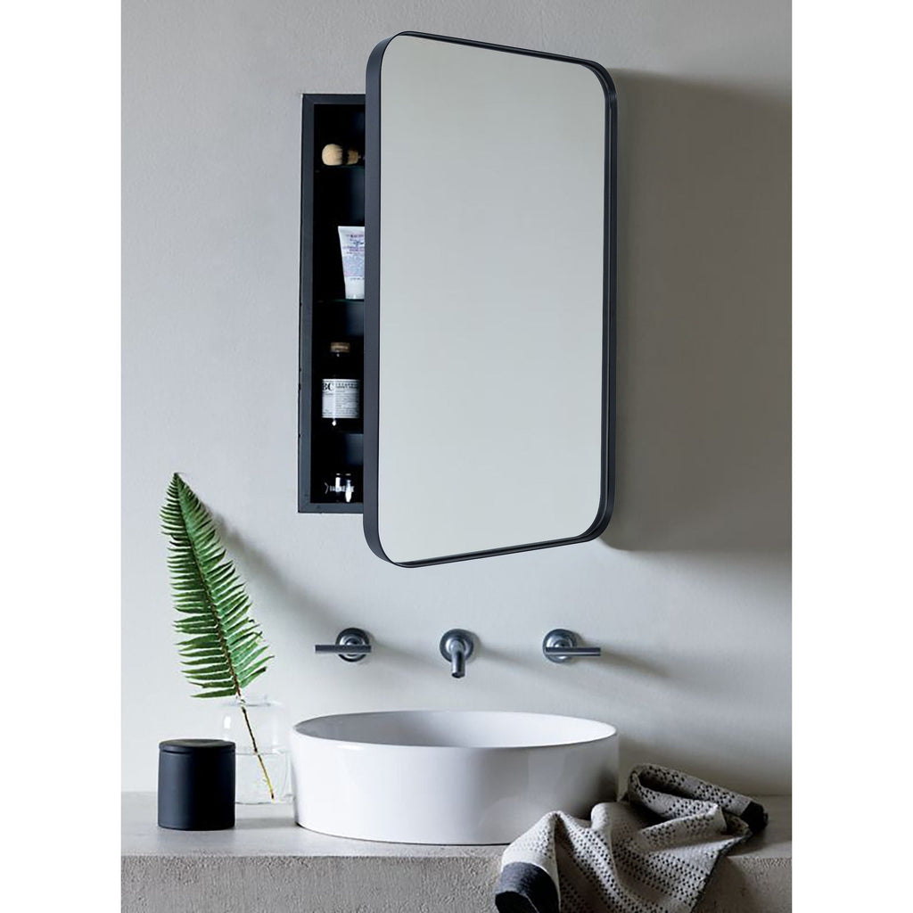 Mobiletto porta medicinali con cornice incassata TEHOME WH, specchio e ripiani regolabili