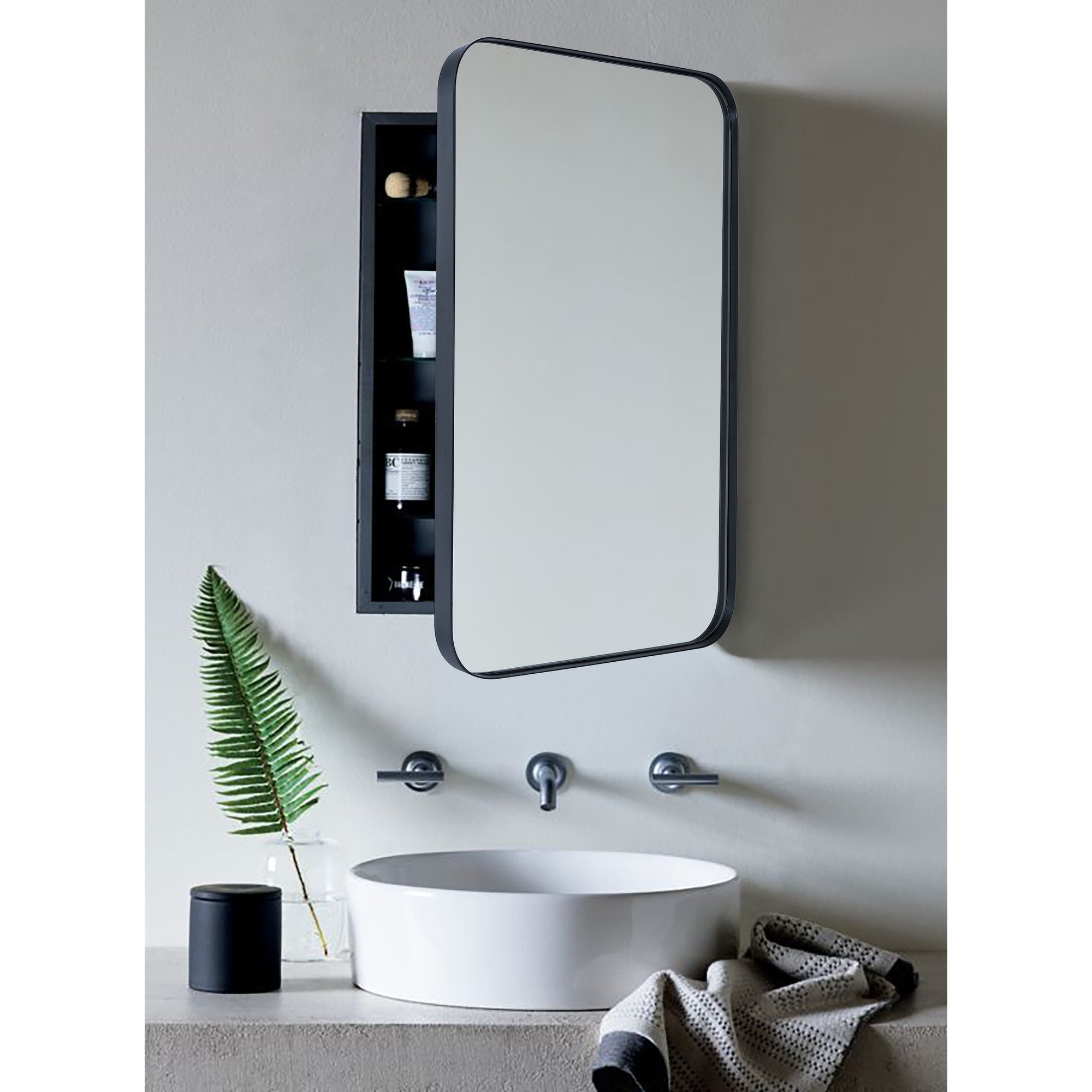 Mobiletto porta medicinali con cornice incassata TEHOME WH, specchio e ripiani regolabili