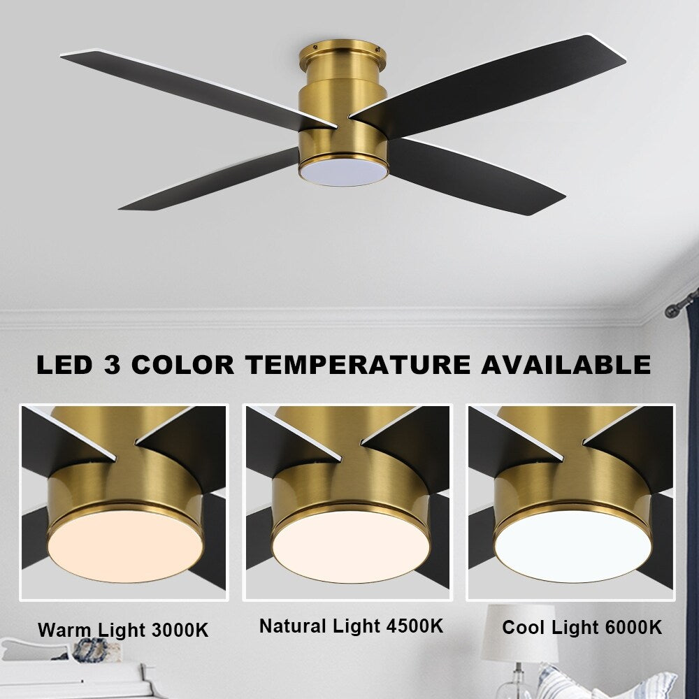 Ventilatore da soffitto a filo WINGBO da 44/52 pollici con luci e telecomando, 4 pale reversibili