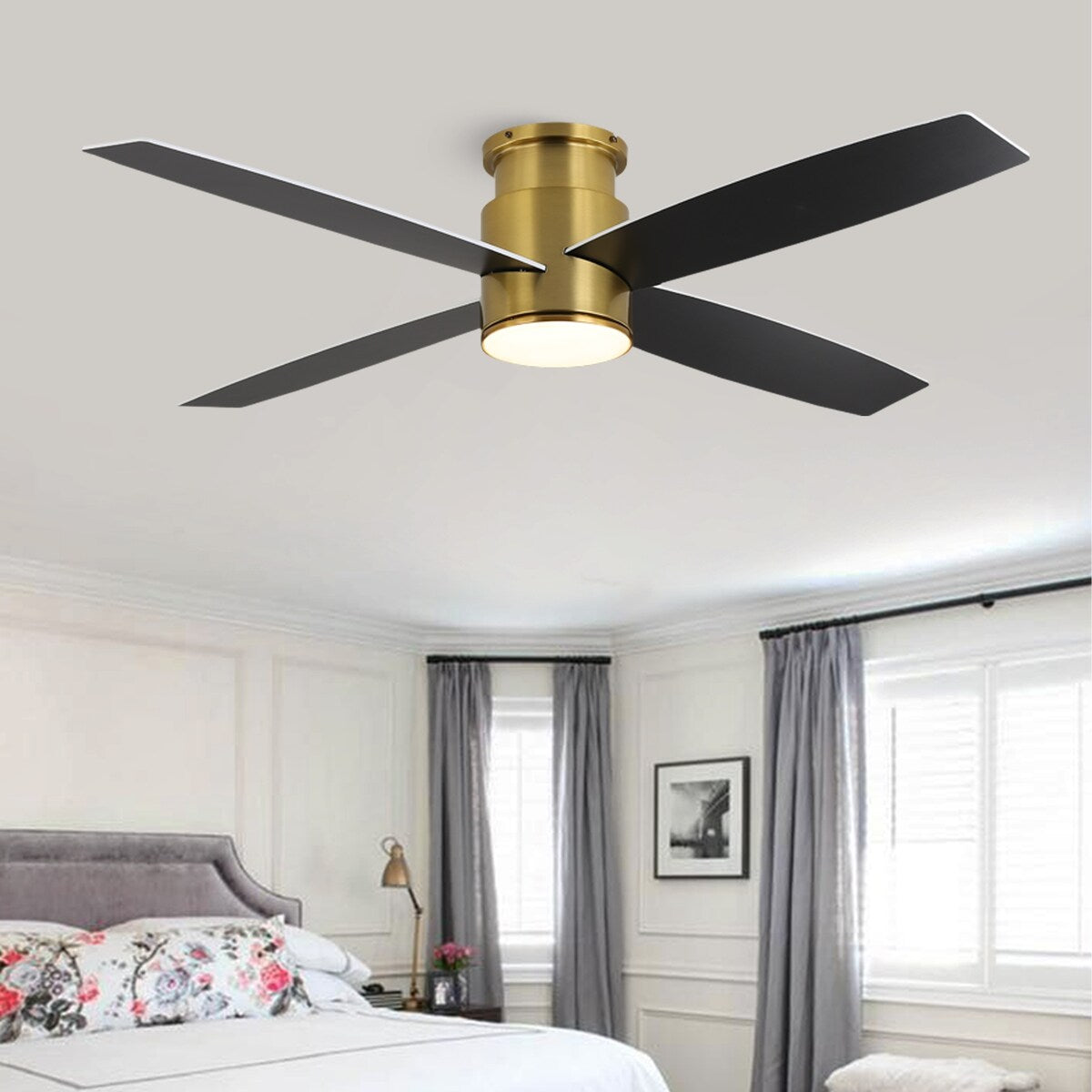 Ventilatore da soffitto a filo WINGBO da 44/52 pollici con luci e telecomando, 4 pale reversibili