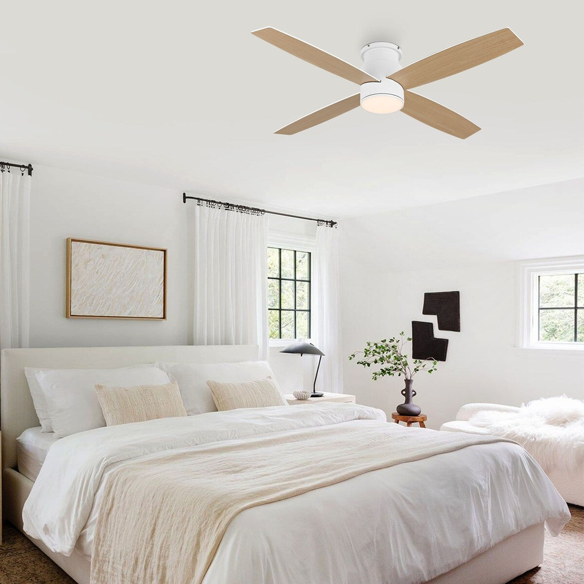 Ventilatore da soffitto a filo WINGBO da 44/52 pollici con luci e telecomando, 4 pale reversibili