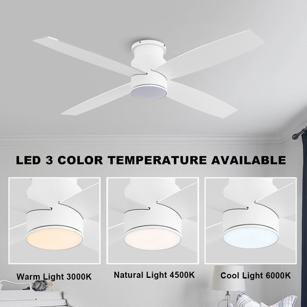 Ventilatore da soffitto a filo WINGBO da 44/52 pollici con luci e telecomando, 4 pale reversibili