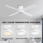 Ventilatore da soffitto a filo WINGBO da 44/52 pollici con luci e telecomando, 4 pale reversibili
