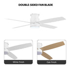 Ventilatore da soffitto a filo WINGBO da 44/52 pollici con luci e telecomando, 4 pale reversibili