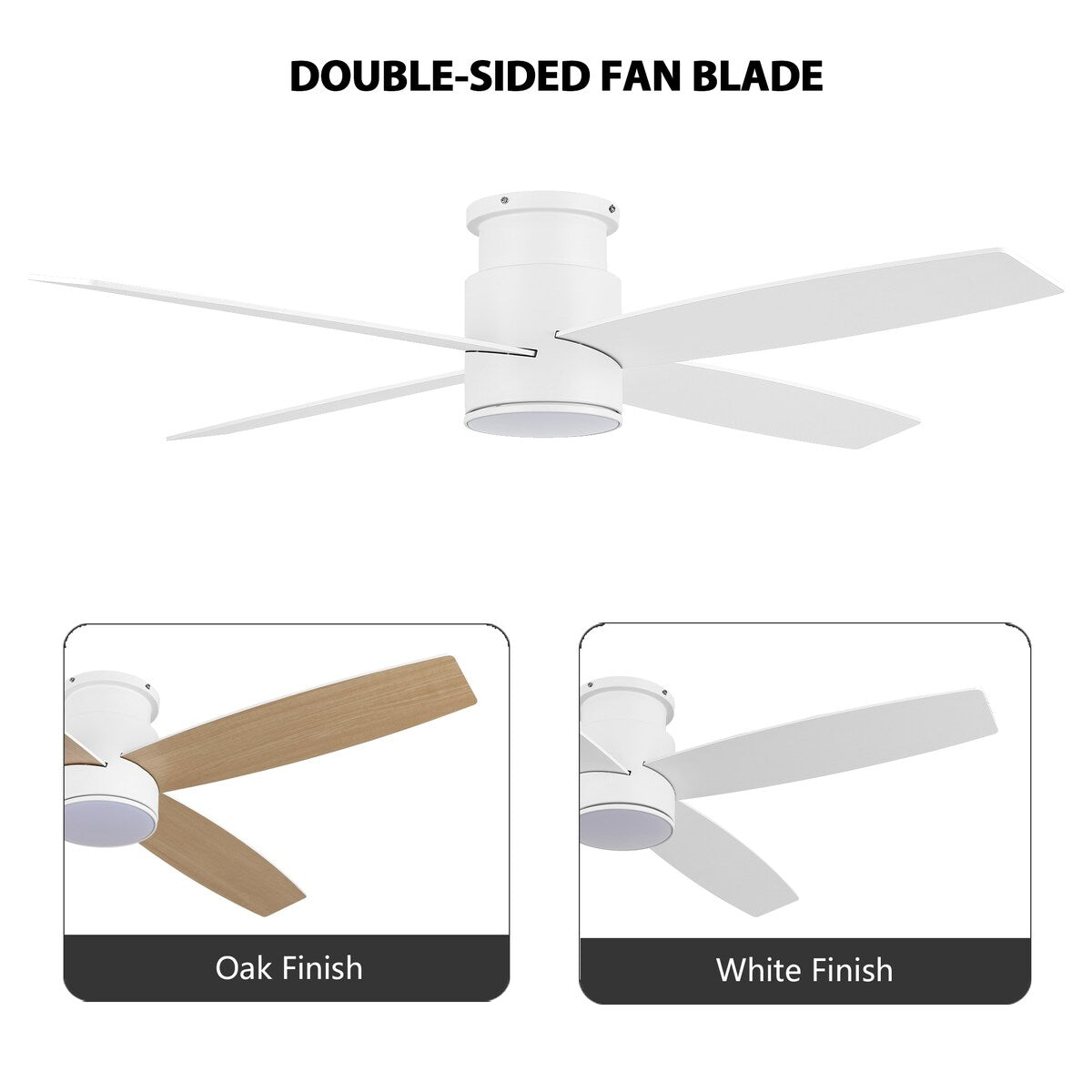 Ventilatore da soffitto a filo WINGBO da 44/52 pollici con luci e telecomando, 4 pale reversibili