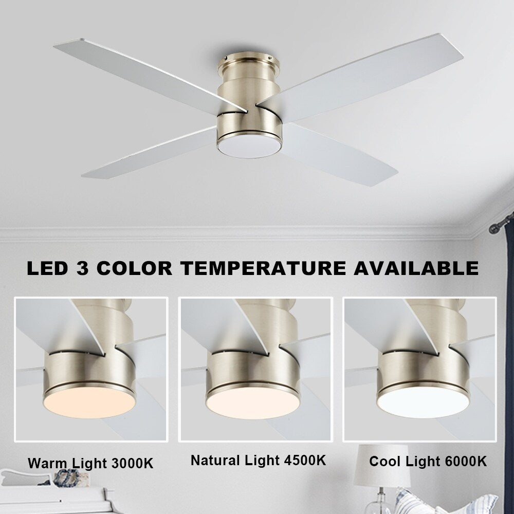 Ventilatore da soffitto a filo WINGBO da 44/52 pollici con luci e telecomando, 4 pale reversibili