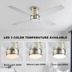 Ventilatore da soffitto a filo WINGBO da 44/52 pollici con luci e telecomando, 4 pale reversibili