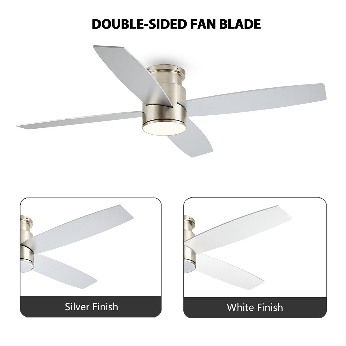 Ventilatore da soffitto a filo WINGBO da 44/52 pollici con luci e telecomando, 4 pale reversibili