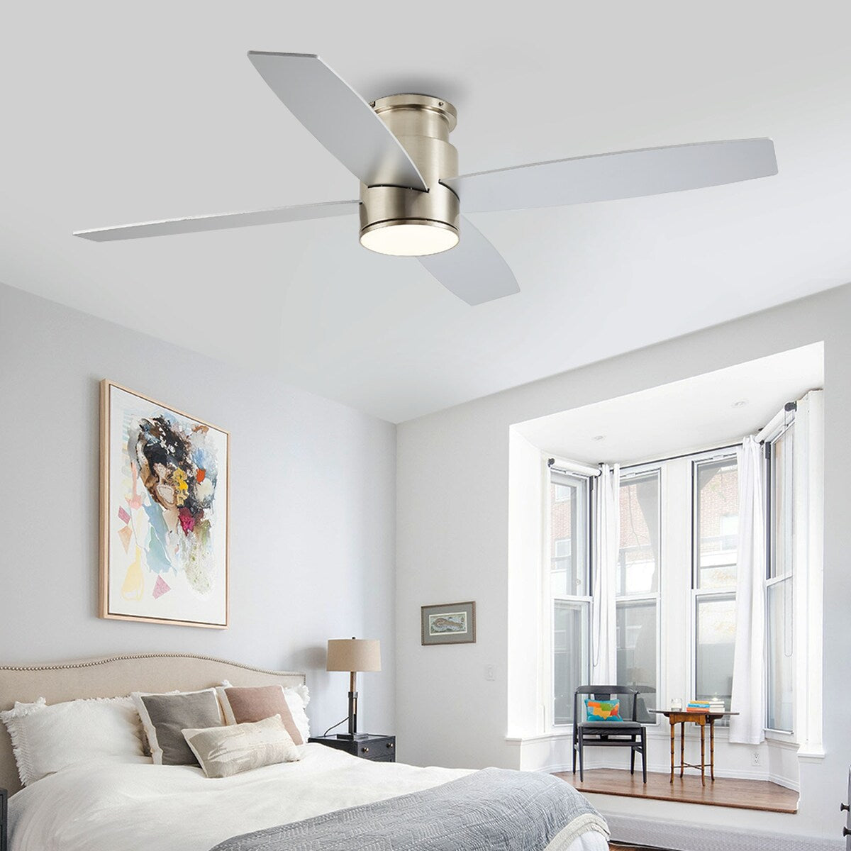 Ventilatore da soffitto a filo WINGBO da 44/52 pollici con luci e telecomando, 4 pale reversibili
