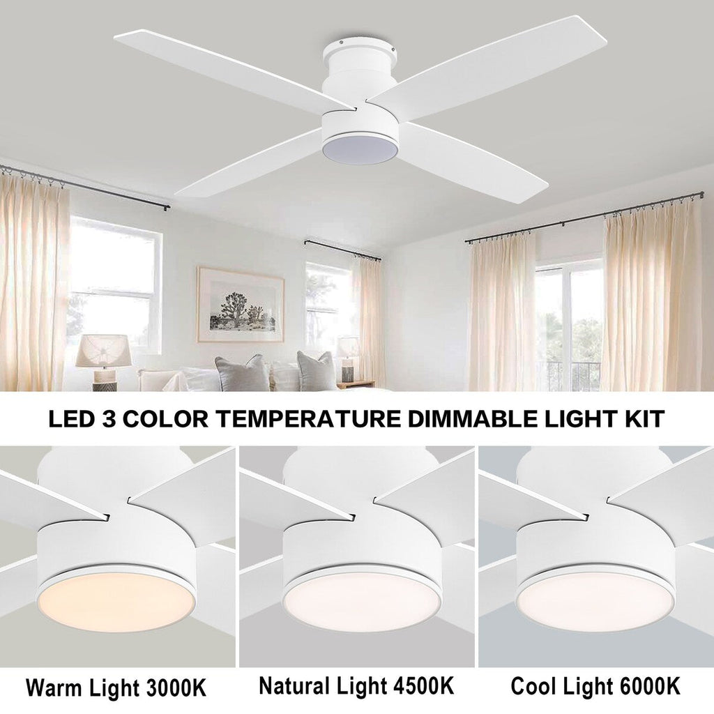 Ventilatore da soffitto a filo WINGBO da 44/52 pollici con luci e telecomando, 4 pale reversibili