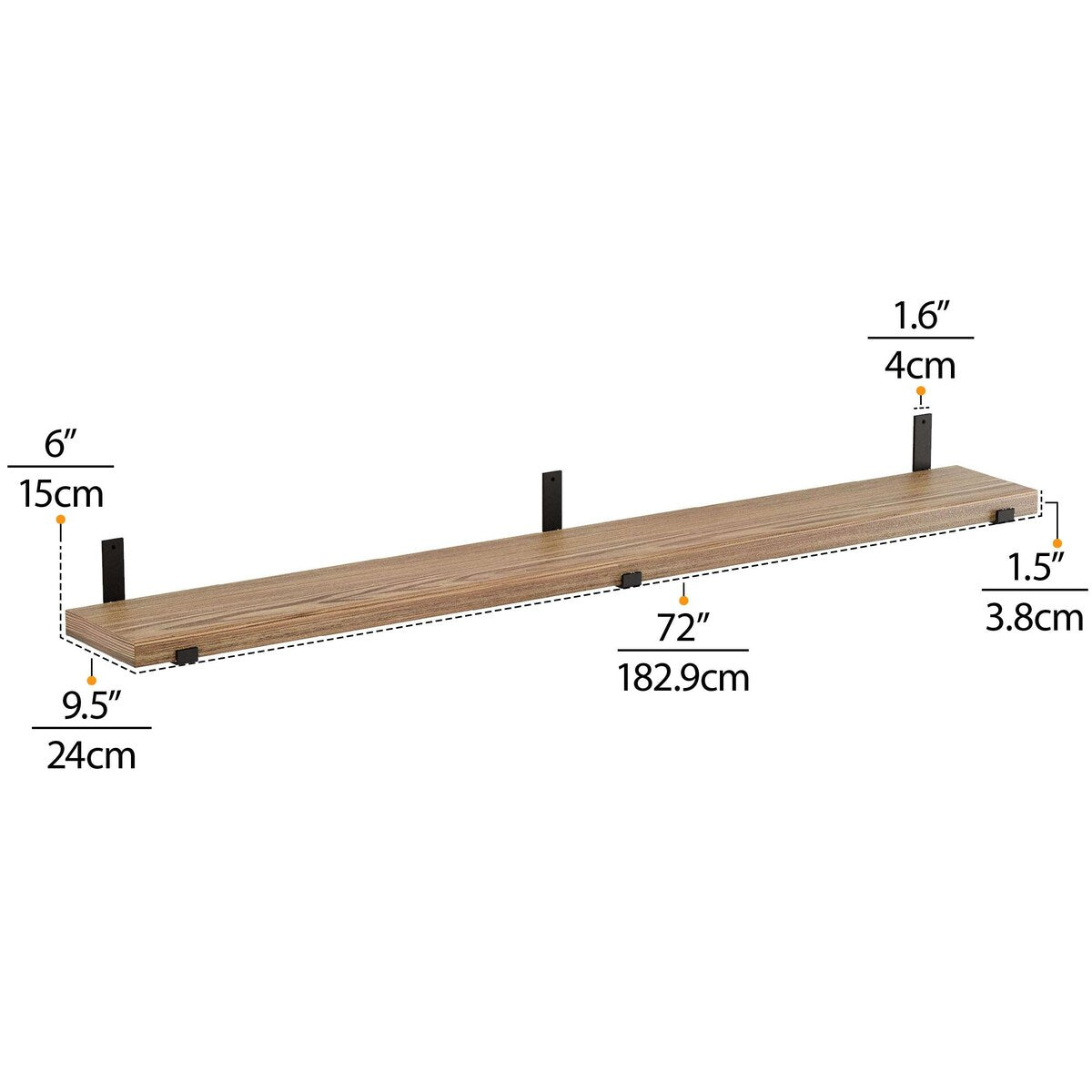 Wallniture Forte 72 in Mensole sospese, 2 pezzi, bruciato, legno