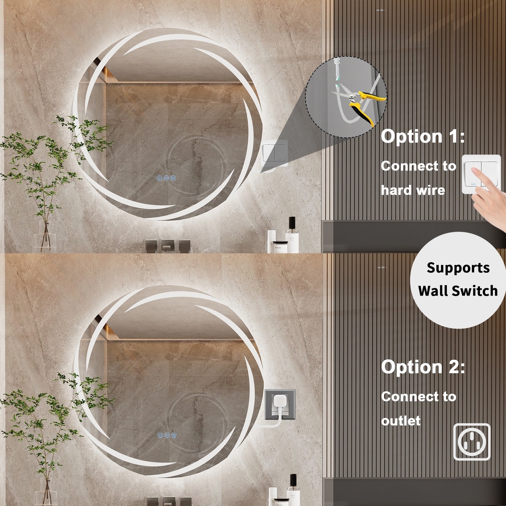 Specchio da bagno con luce LED touch impermeabile e antiappannamento, dimmerabile