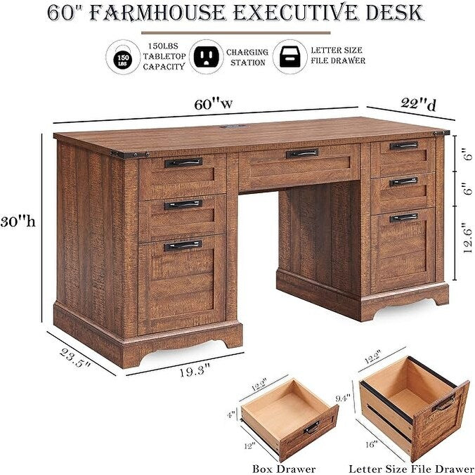 Scrivania direzionale da fattoria da 60 pollici, scrivania in legno per ufficio domestico, scrivania per computer