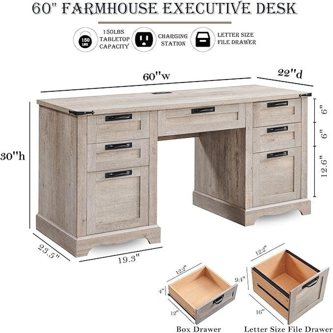Scrivania direzionale da fattoria da 60 pollici, scrivania in legno per ufficio domestico, scrivania per computer