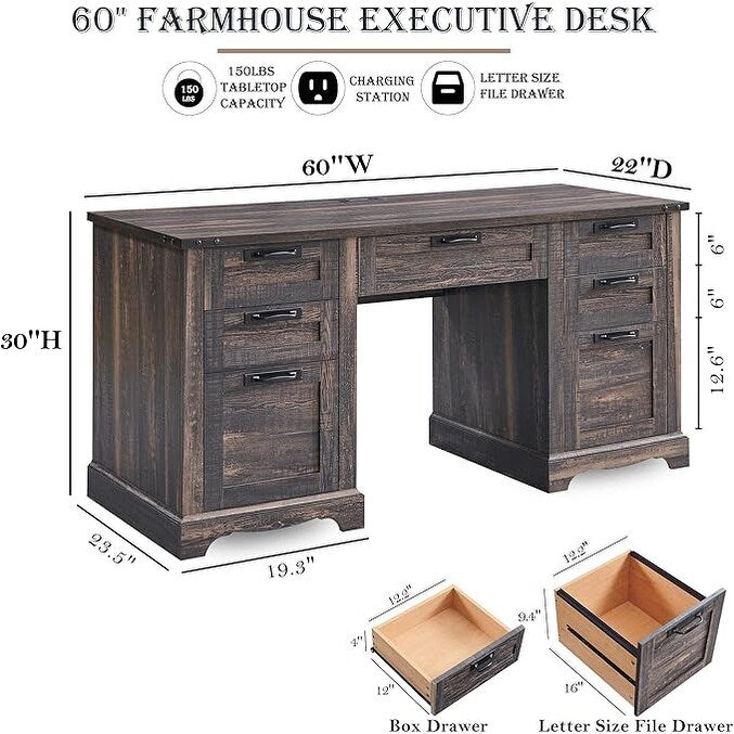 Scrivania direzionale da fattoria da 60 pollici, scrivania in legno per ufficio domestico, scrivania per computer