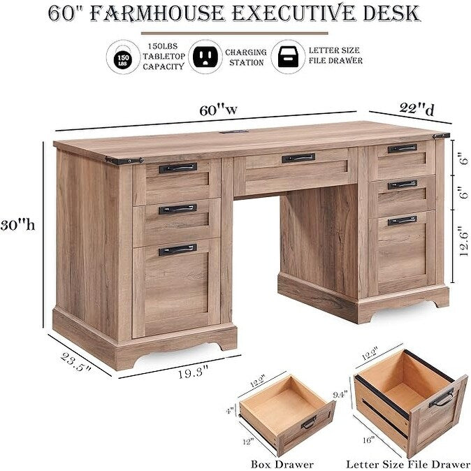 Scrivania direzionale da fattoria da 60 pollici, scrivania in legno per ufficio domestico, scrivania per computer