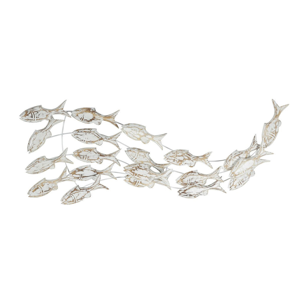 Decorazione murale per la casa a forma di pesce in legno fatto a mano con effetto anticato marrone - Bianco - Roche River Decor