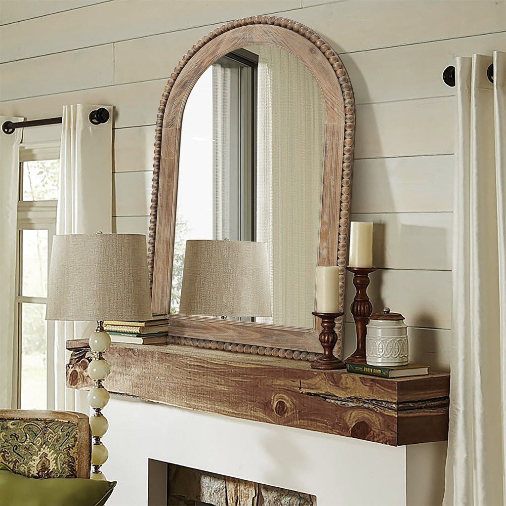 Specchio da parete con finestra ad arco e cornice in legno, specchio da parete per bagno - 39,25 A x 25,87 L x 1,5 P