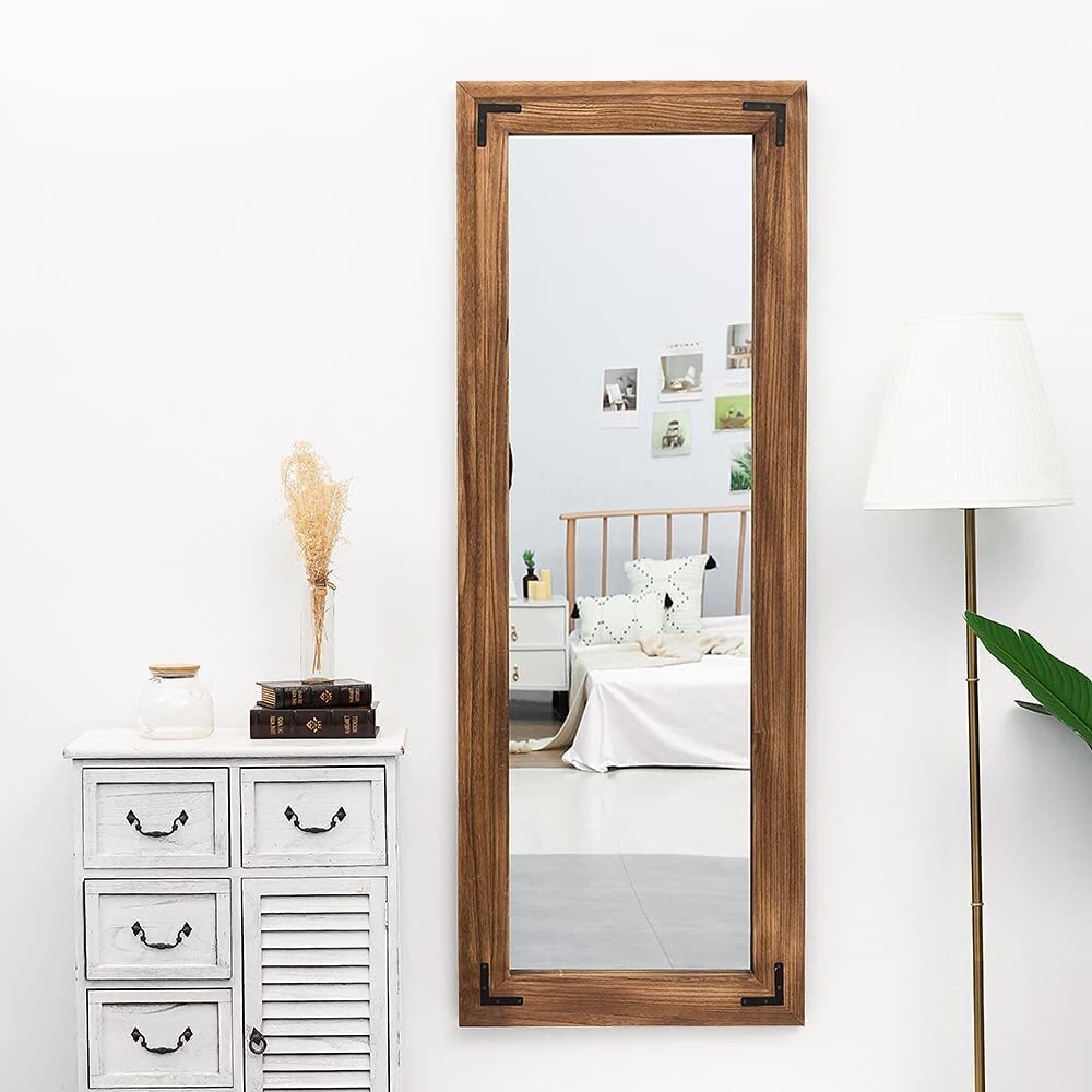 Specchio da terra a figura intera con cornice in legno rustico stile fattoria - 65x24