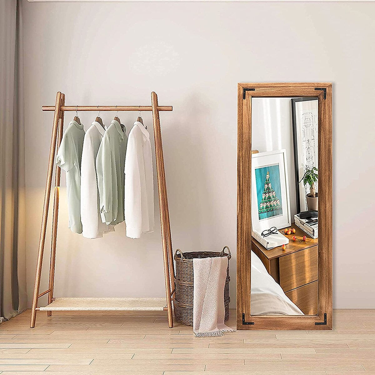Specchio da terra a figura intera con cornice in legno rustico stile fattoria - 65x24