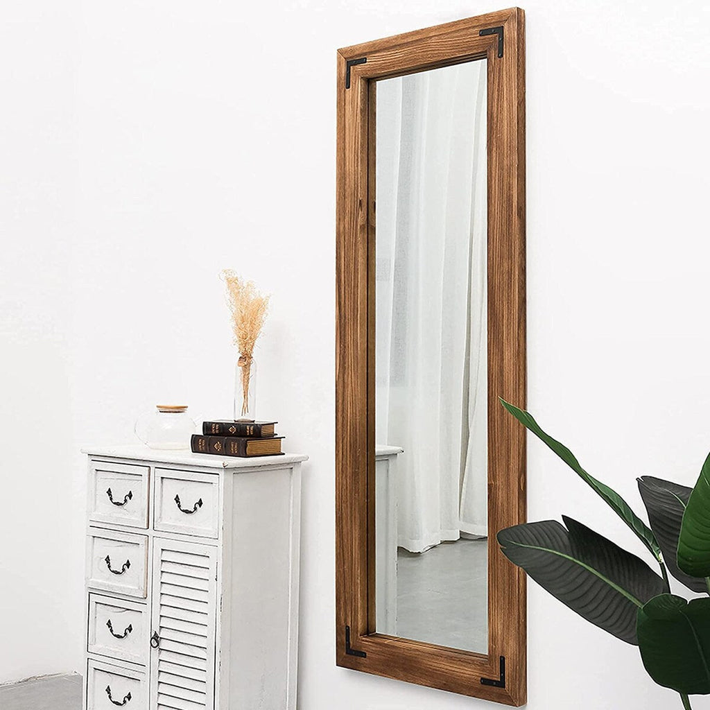 Specchio da terra a figura intera con cornice in legno rustico stile fattoria - 65x24