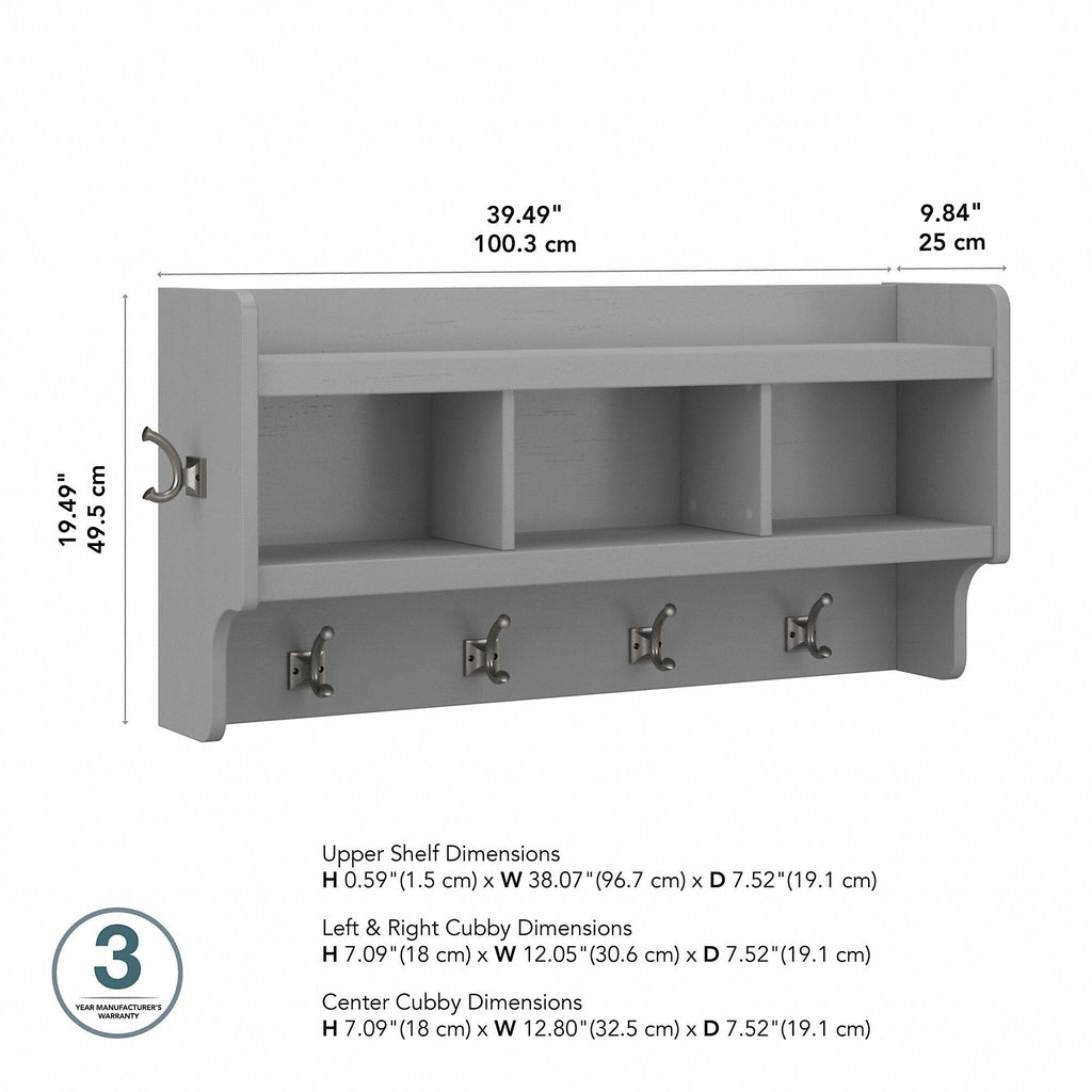 Appendiabiti da parete Woodland 40W con ripiano di Bush Furniture