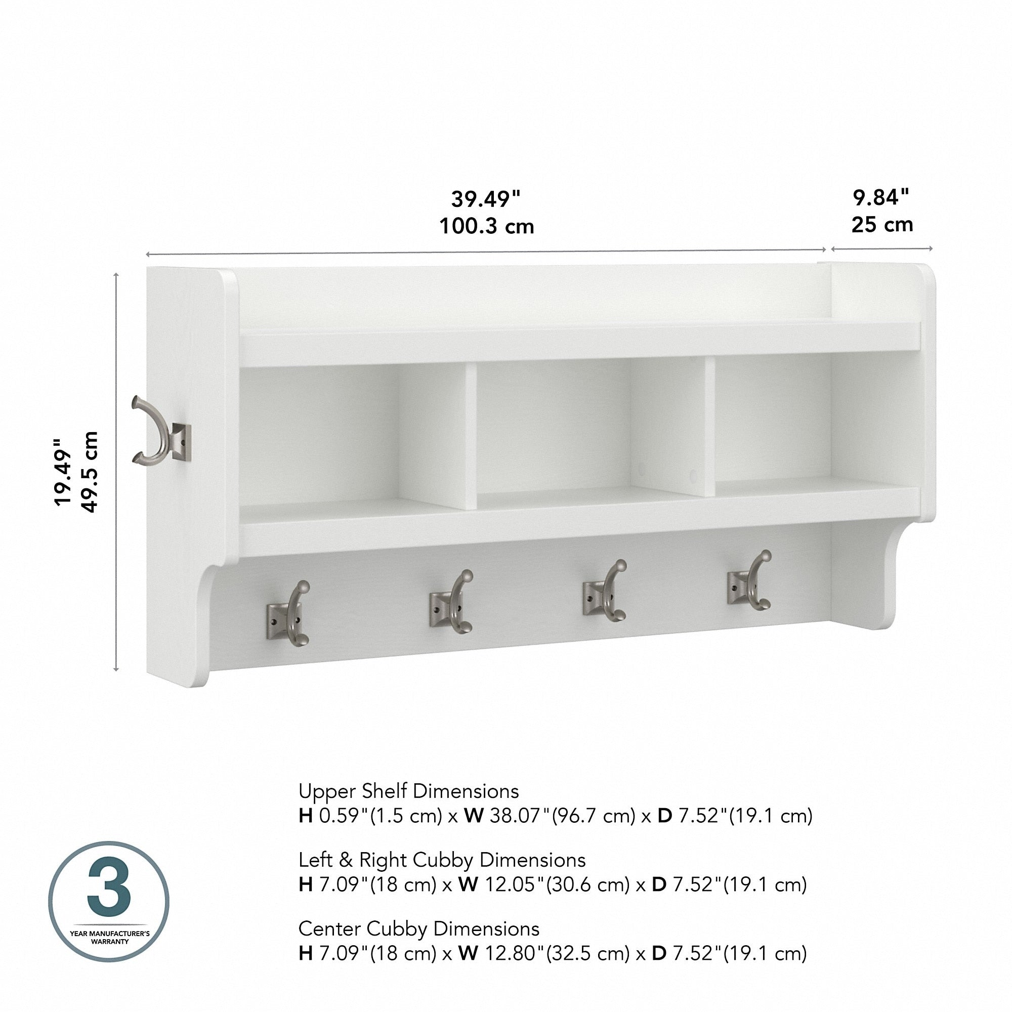 Appendiabiti da parete Woodland 40W con ripiano di Bush Furniture