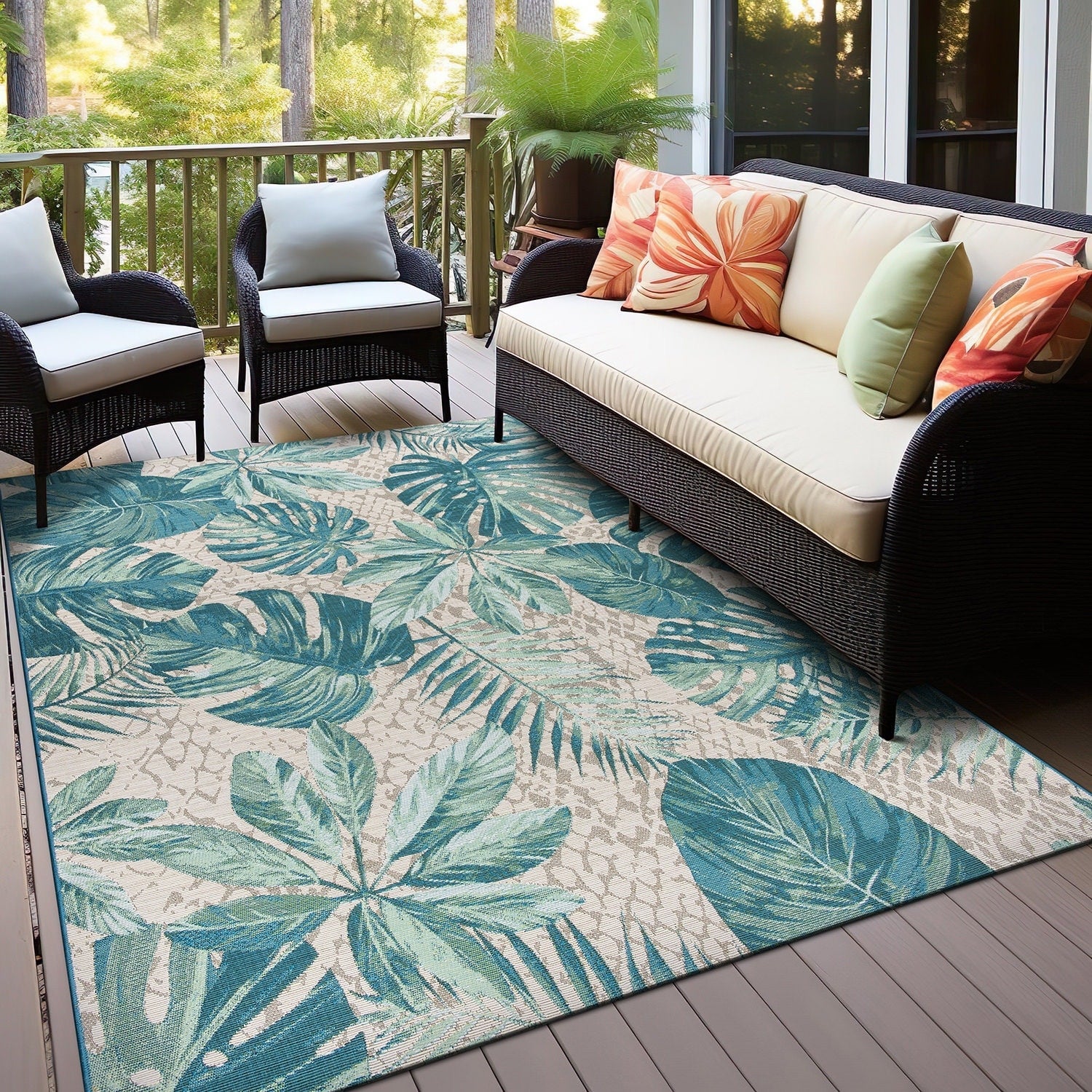 Tappeto da interno/esterno con motivi floreali tropicali contemporanei della World Rug Gallery