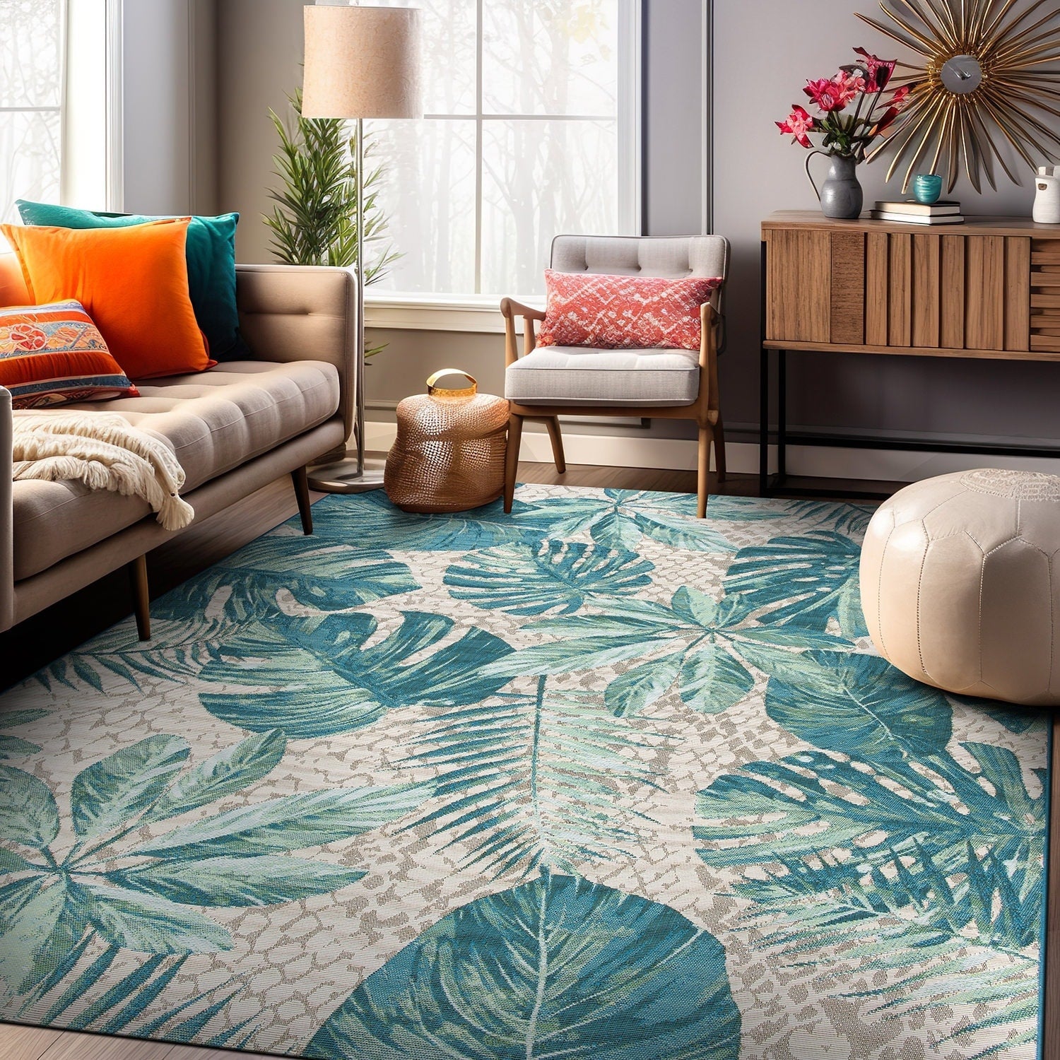 Tappeto da interno/esterno con motivi floreali tropicali contemporanei della World Rug Gallery