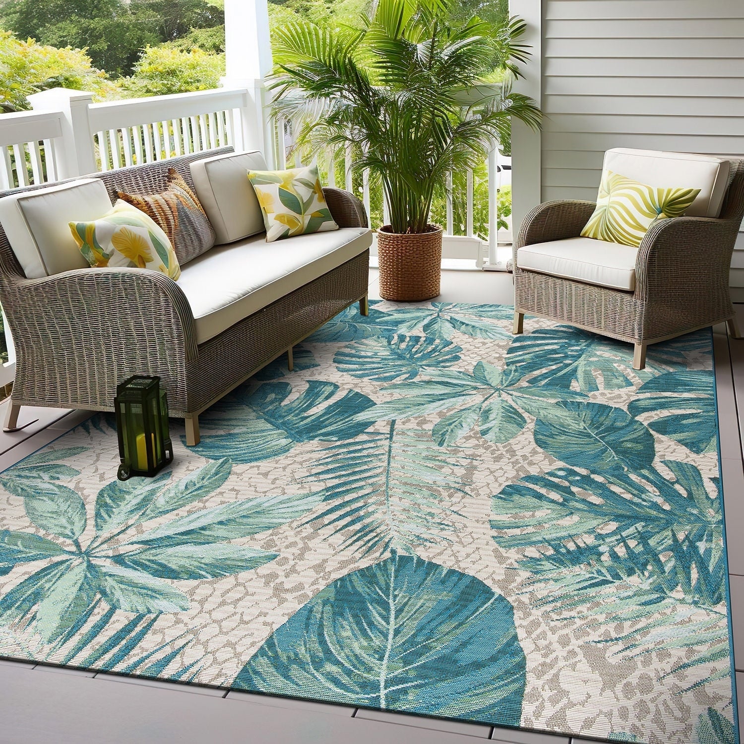 Tappeto da interno/esterno con motivi floreali tropicali contemporanei della World Rug Gallery