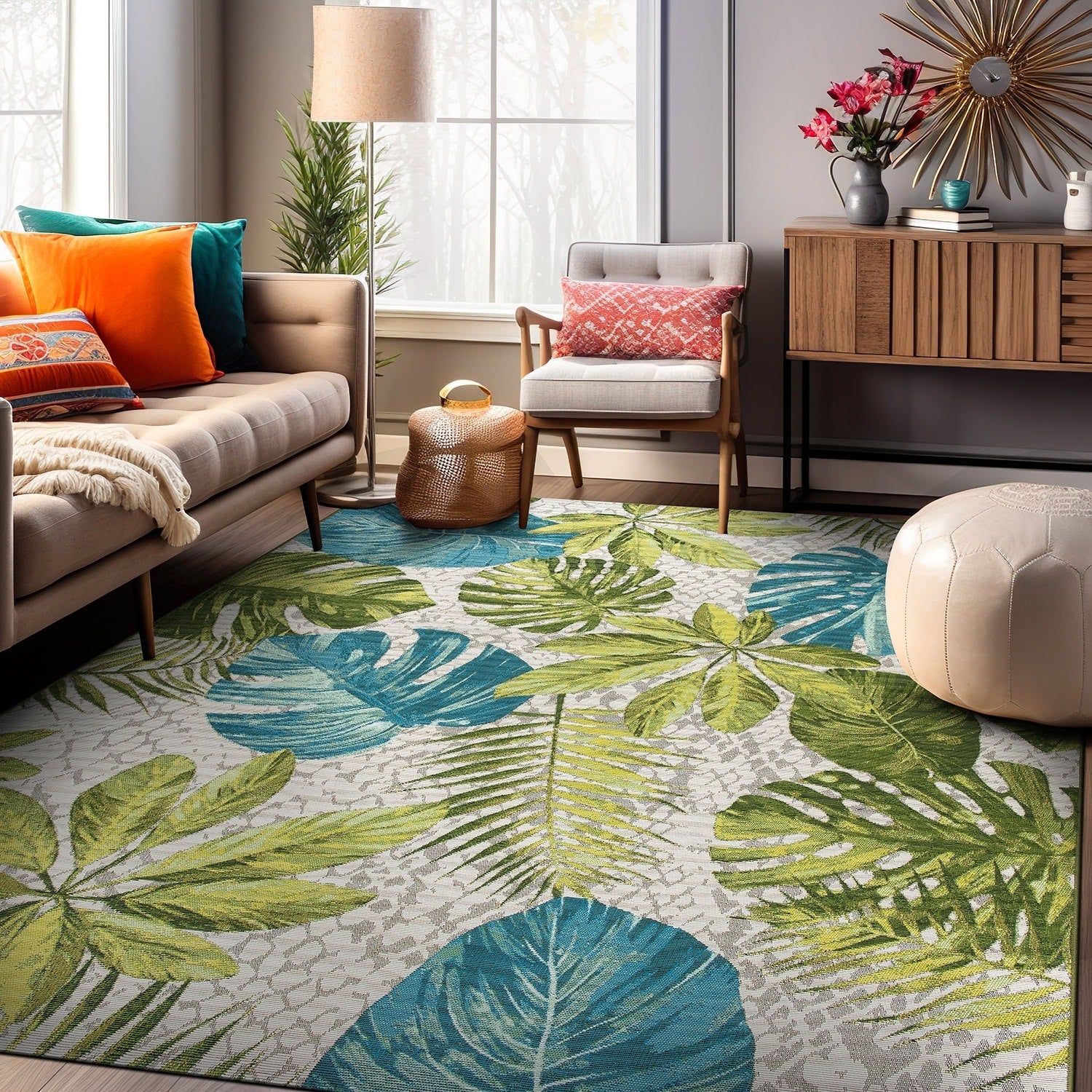 Tappeto da interno/esterno con motivi floreali tropicali contemporanei della World Rug Gallery