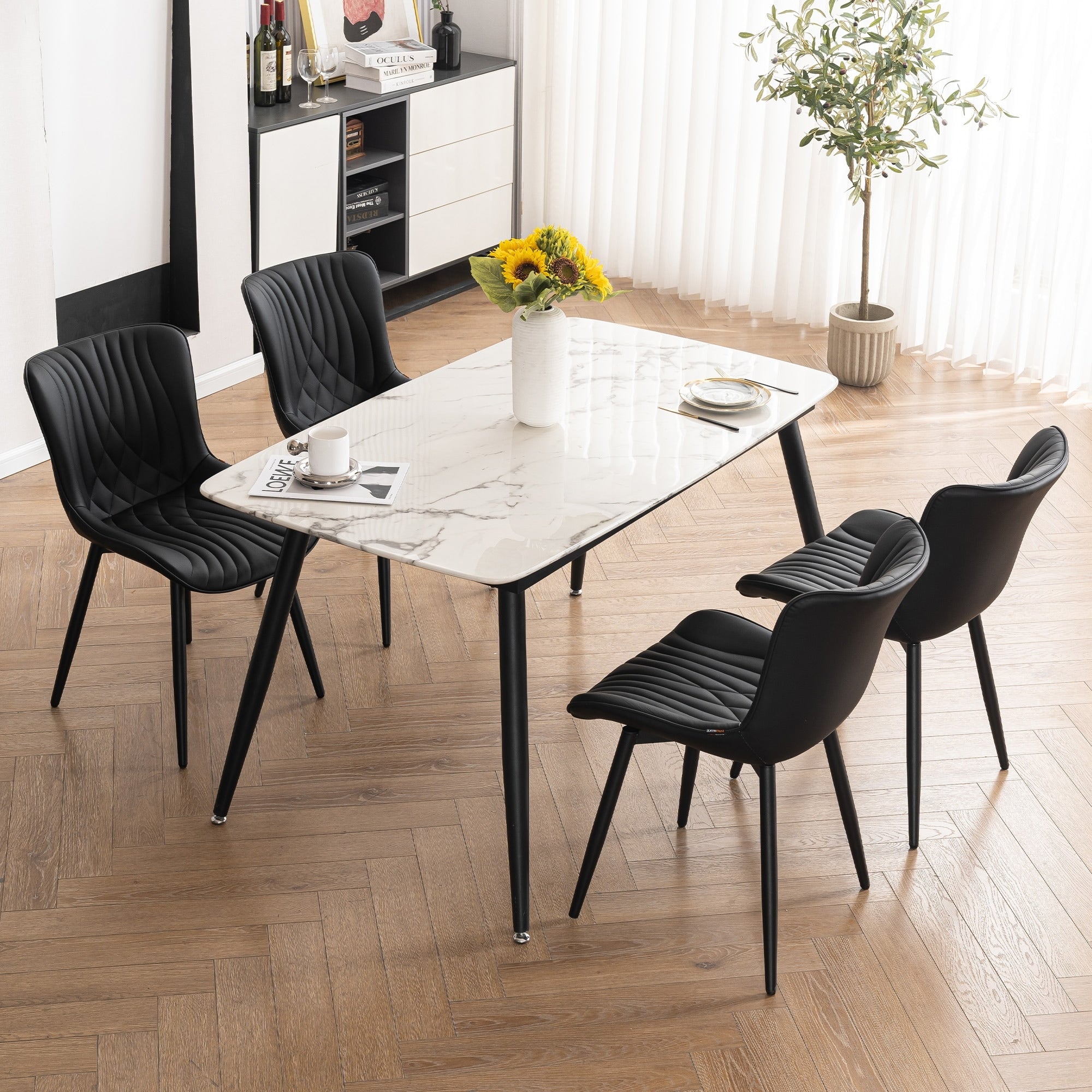 Set di 2 sedie da pranzo moderne imbottite in pelle senza braccioli