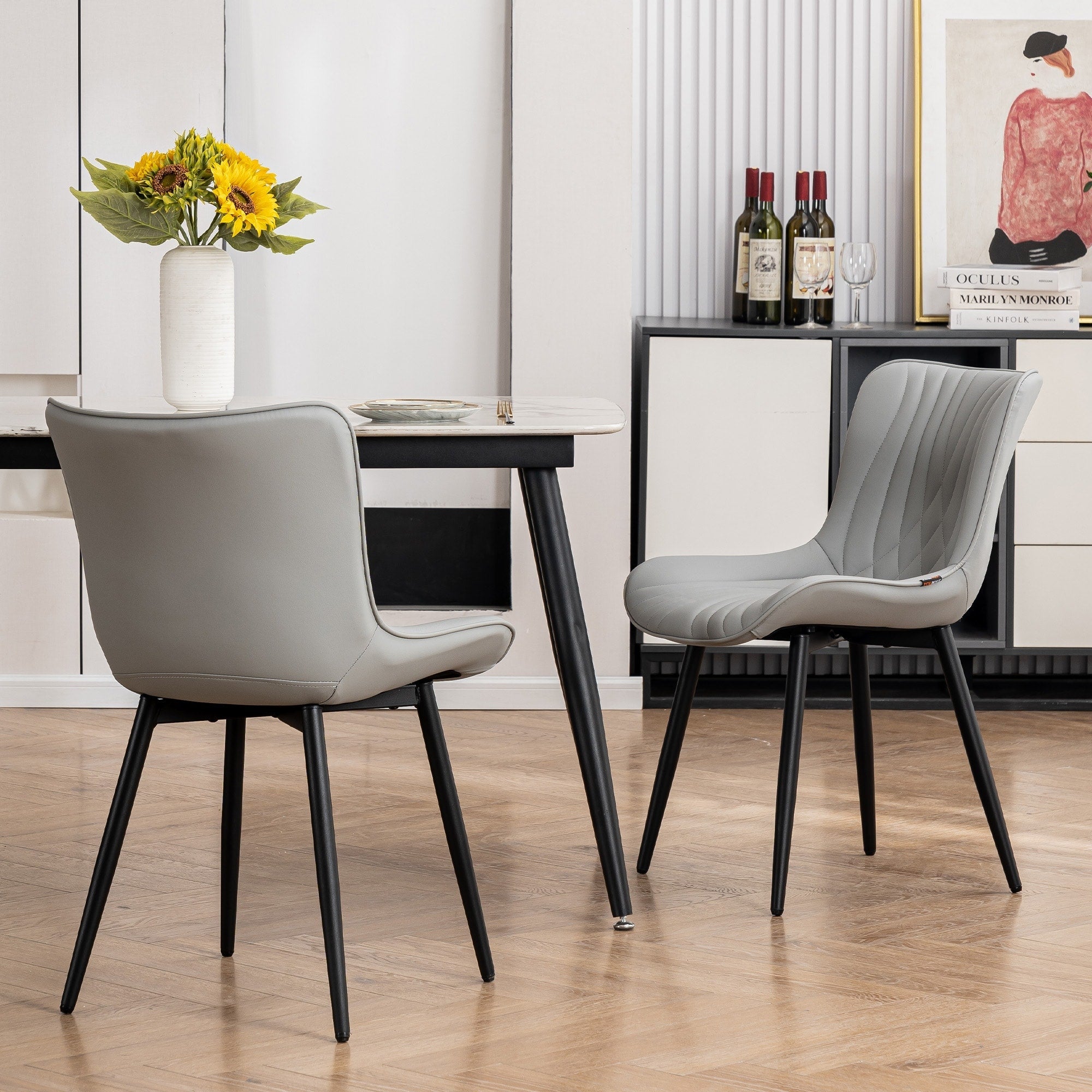 Set di 2 sedie da pranzo moderne imbottite in pelle senza braccioli