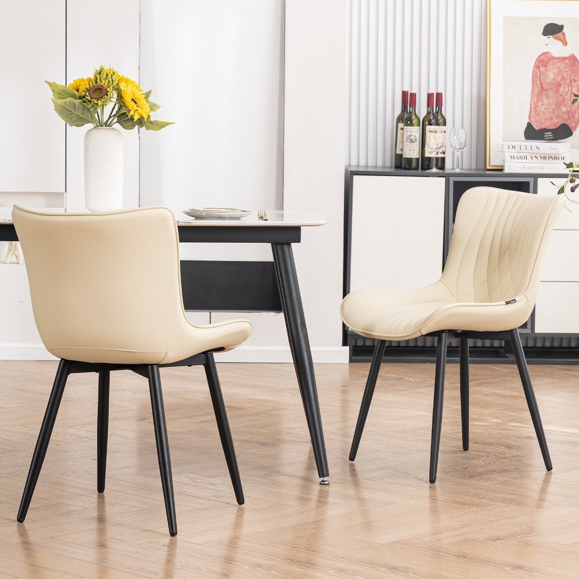 Set di 2 sedie da pranzo moderne imbottite in pelle senza braccioli
