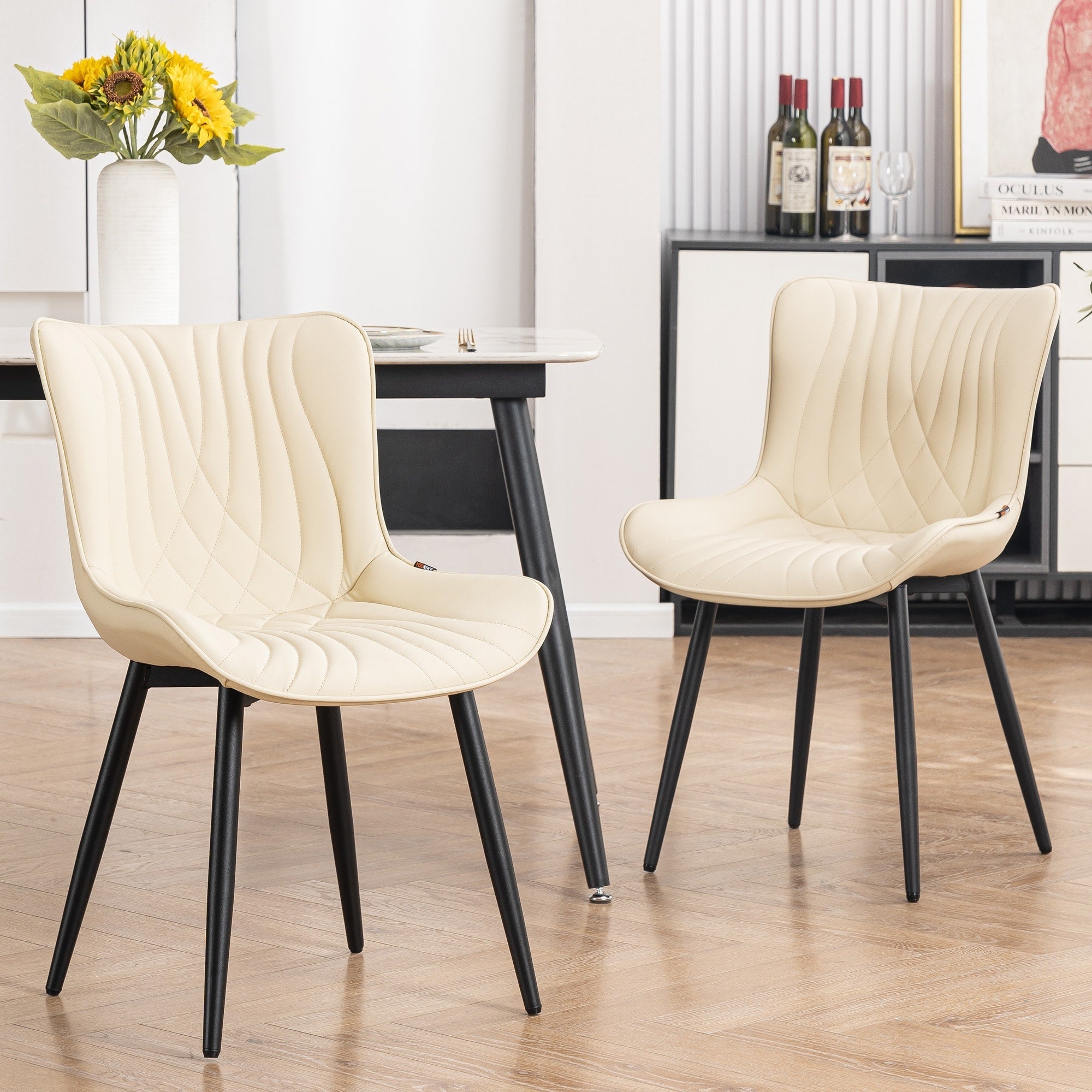 Set di 2 sedie da pranzo moderne imbottite in pelle senza braccioli