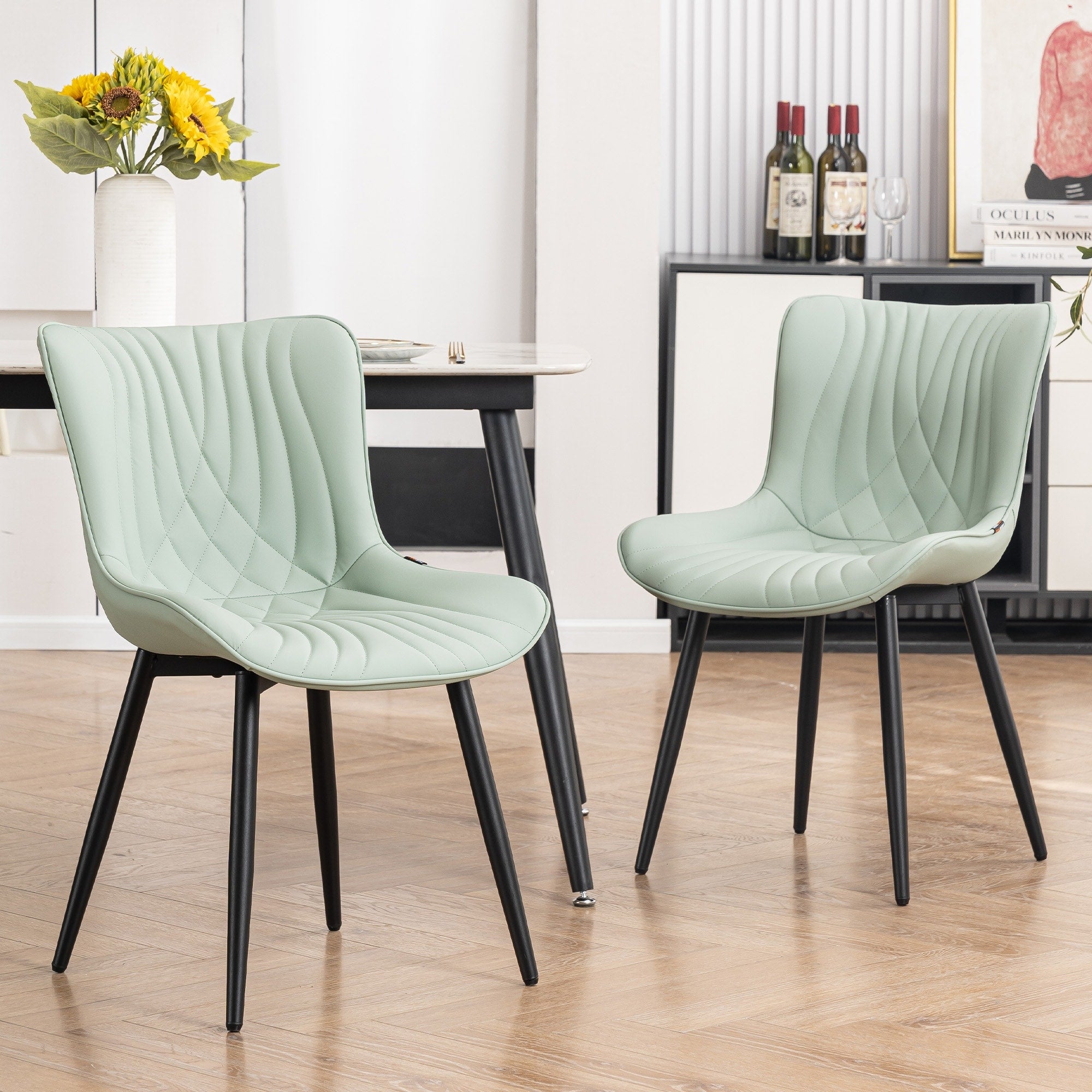 Set di 2 sedie da pranzo moderne imbottite in pelle senza braccioli