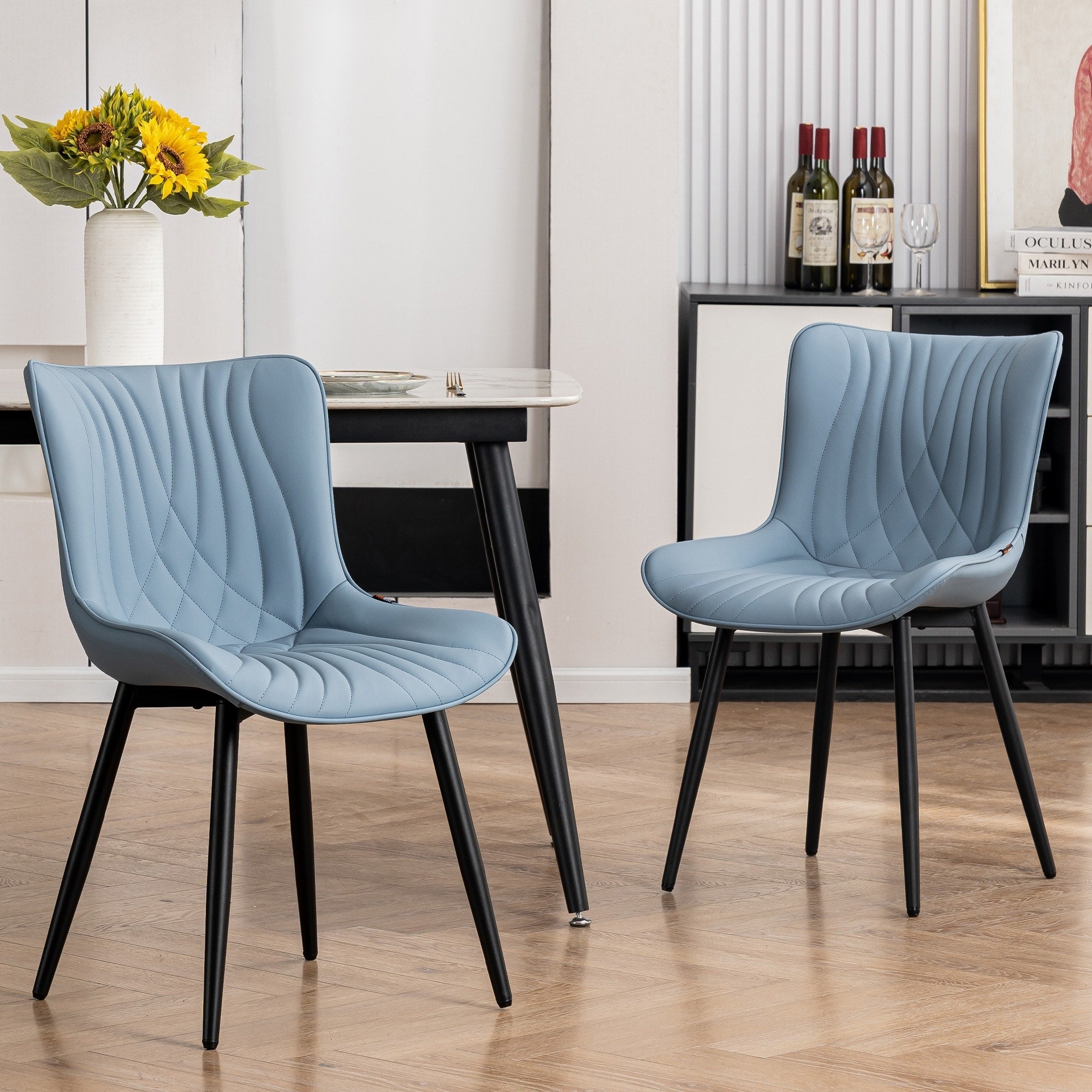 Set di 2 sedie da pranzo moderne imbottite in pelle senza braccioli