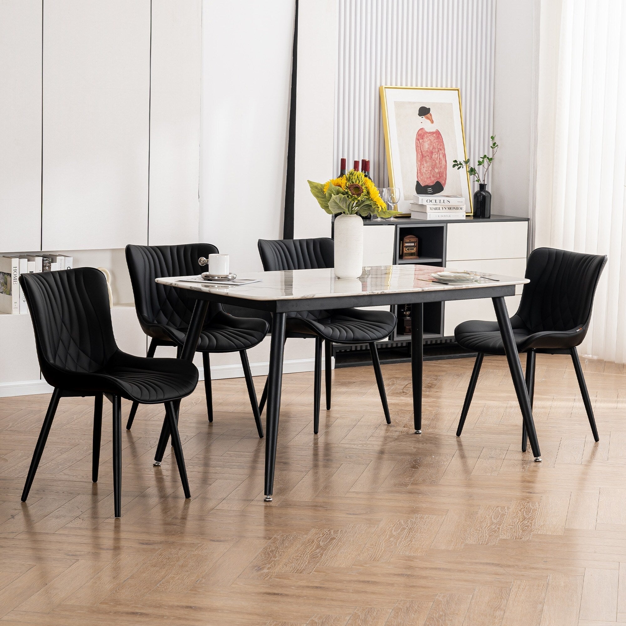 Set di 2 sedie da pranzo moderne imbottite in pelle senza braccioli
