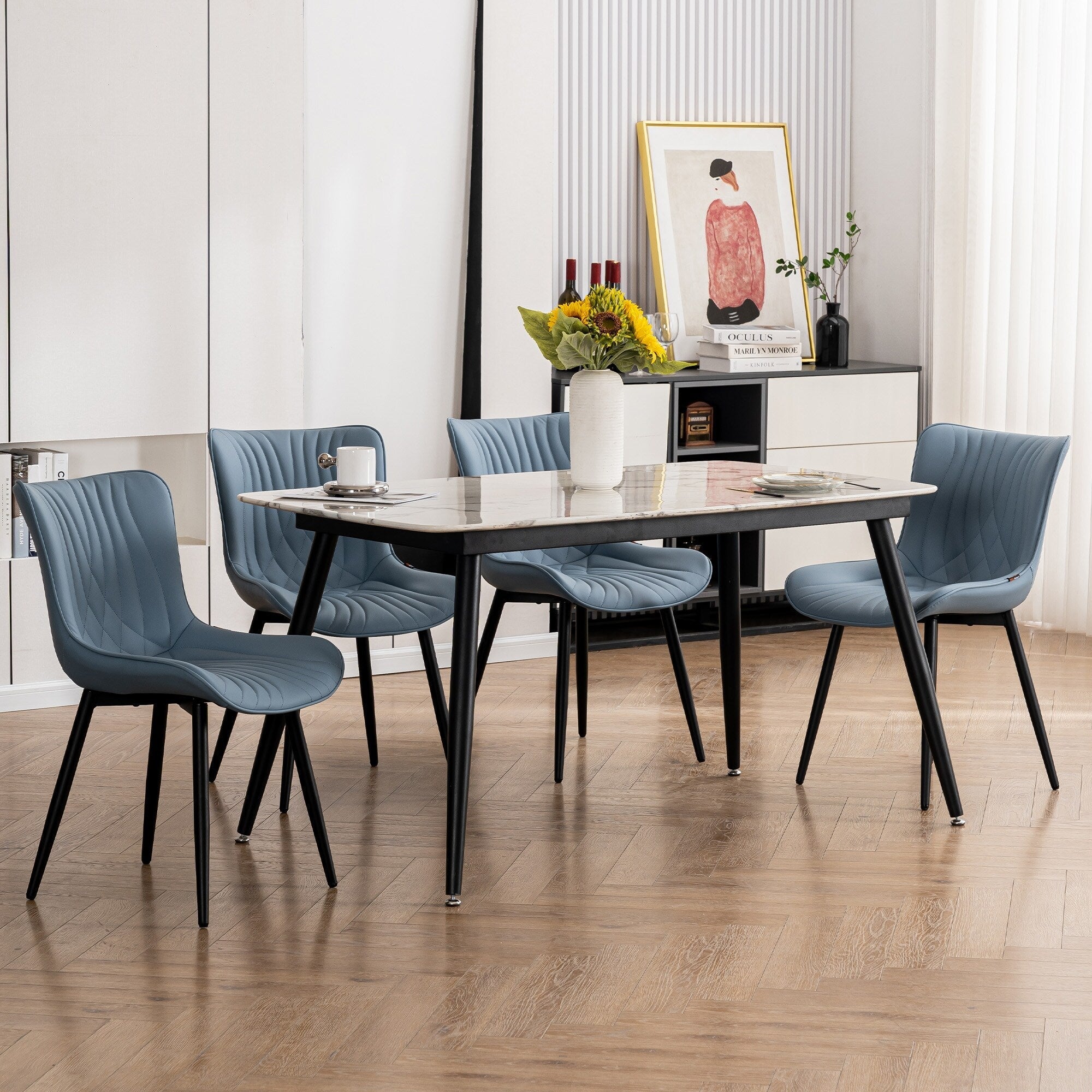 Set di 2 sedie da pranzo moderne imbottite in pelle senza braccioli