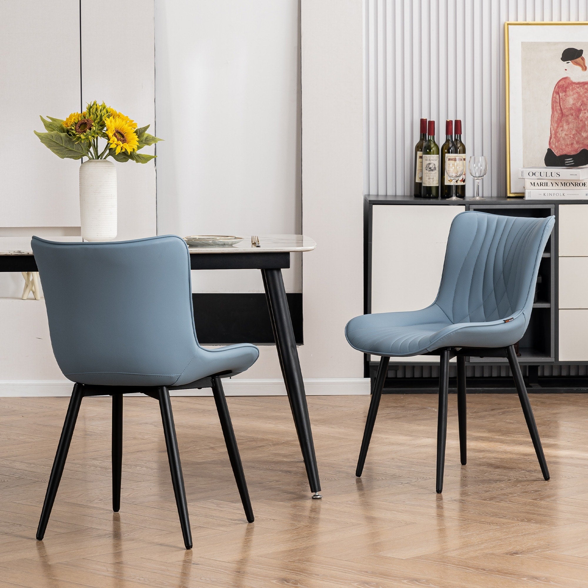 Set di 2 sedie da pranzo moderne imbottite in pelle senza braccioli