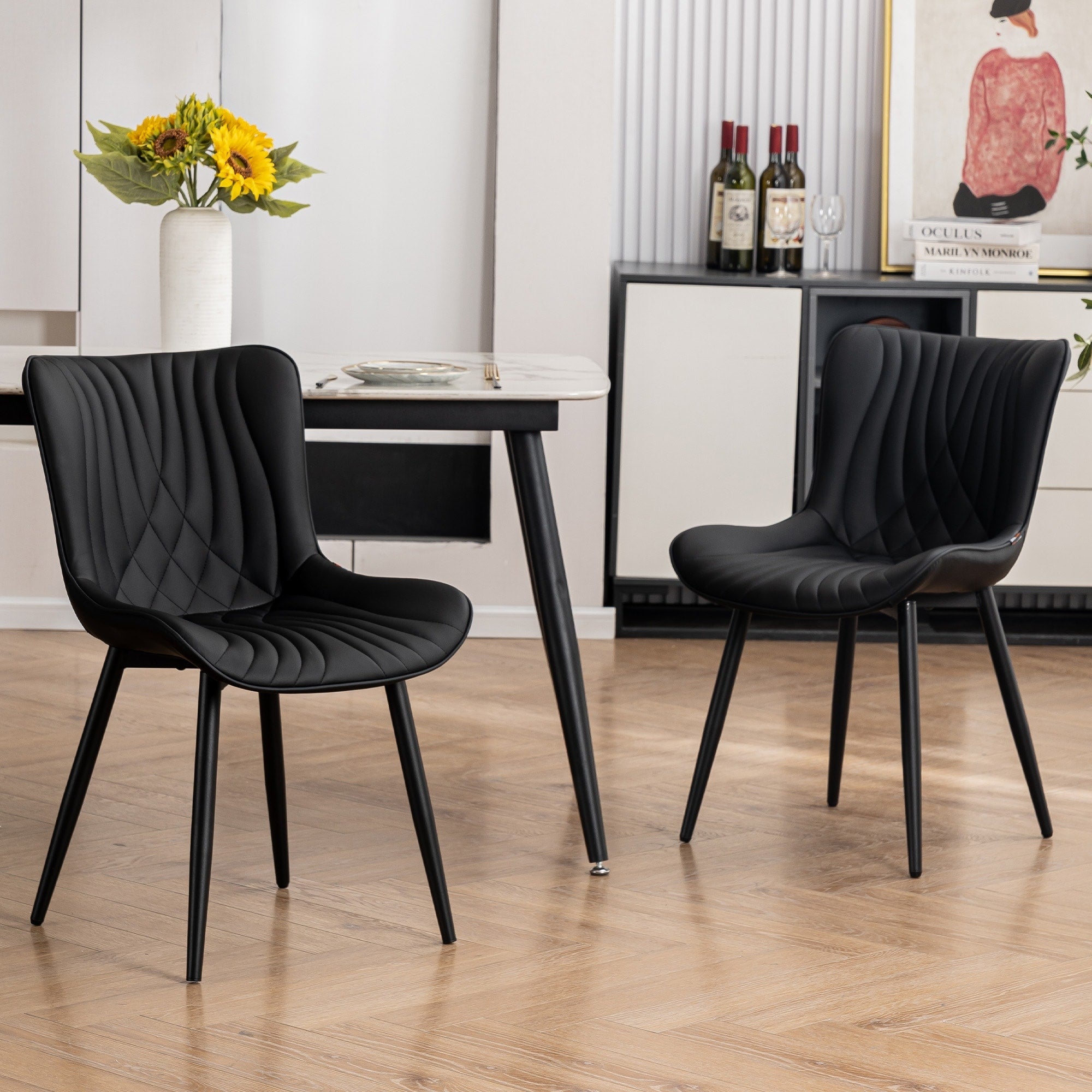 Set di 2 sedie da pranzo moderne imbottite in pelle senza braccioli