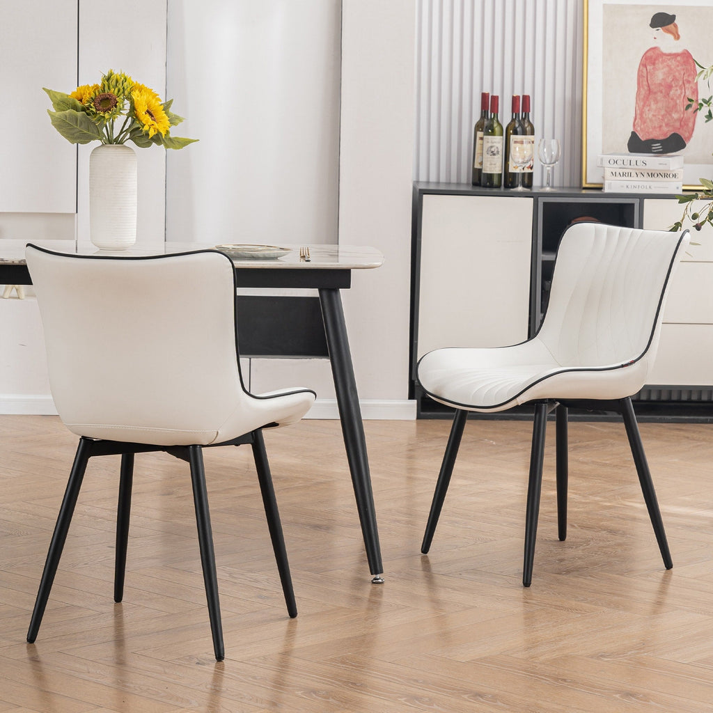 Set di 2 sedie da pranzo moderne imbottite in pelle senza braccioli