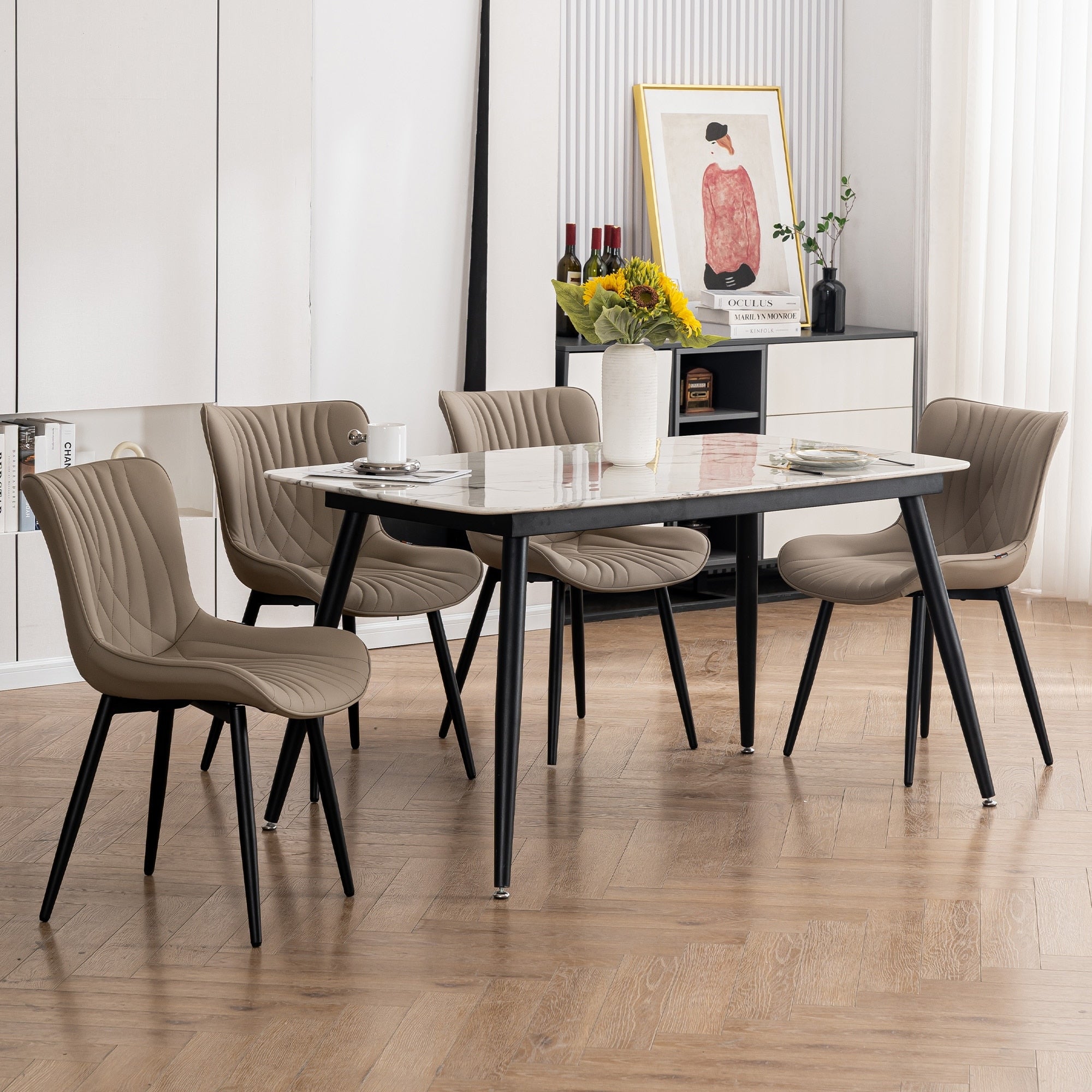 Set di 2 sedie da pranzo moderne imbottite in pelle senza braccioli